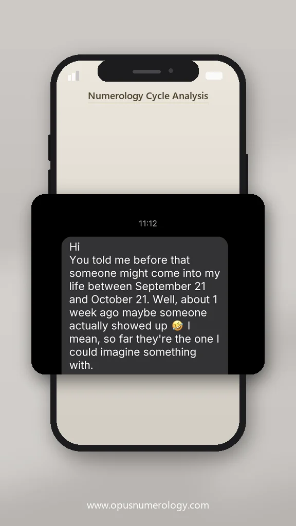 Client review of an Opus numerology reading (message screenshot) – 31 / 38